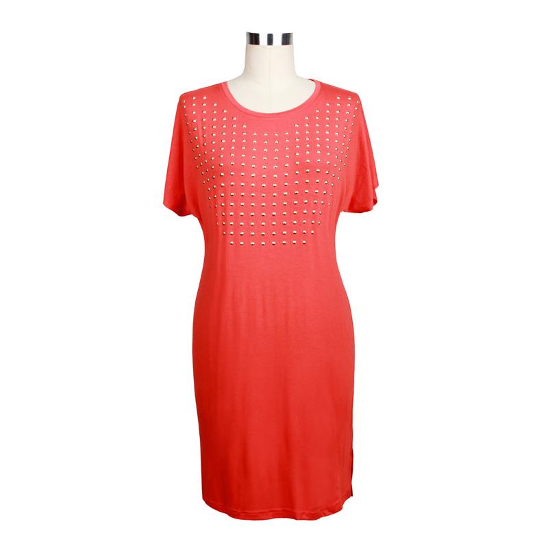 FRONT IRON STONES SHORT SLEEVE KNITTED DRESS   S#26917
