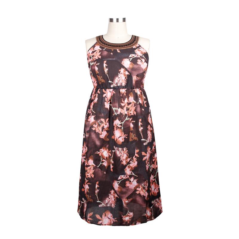 Crochet Neck Printed Maxi Dress  S#1081799